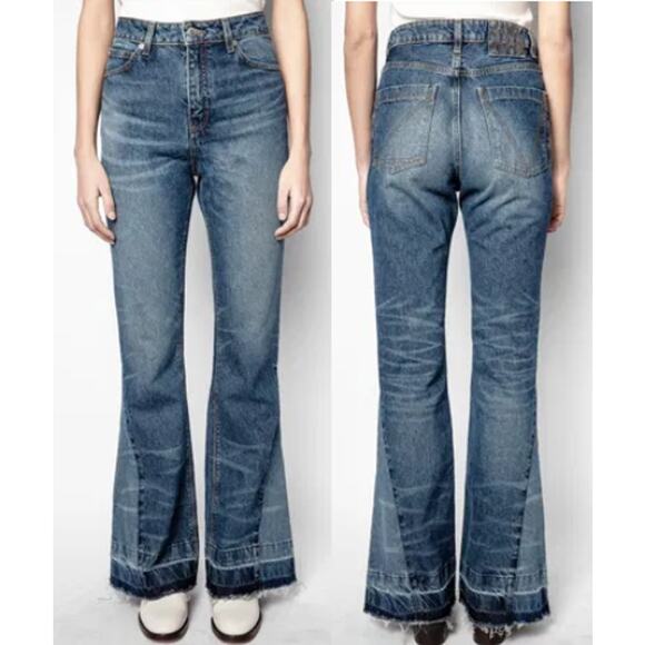 Zadig & Voltaire Jane B Cotton High Waisted Denim Flared Jeans Blue Women's 28 - Picture 1 of 6